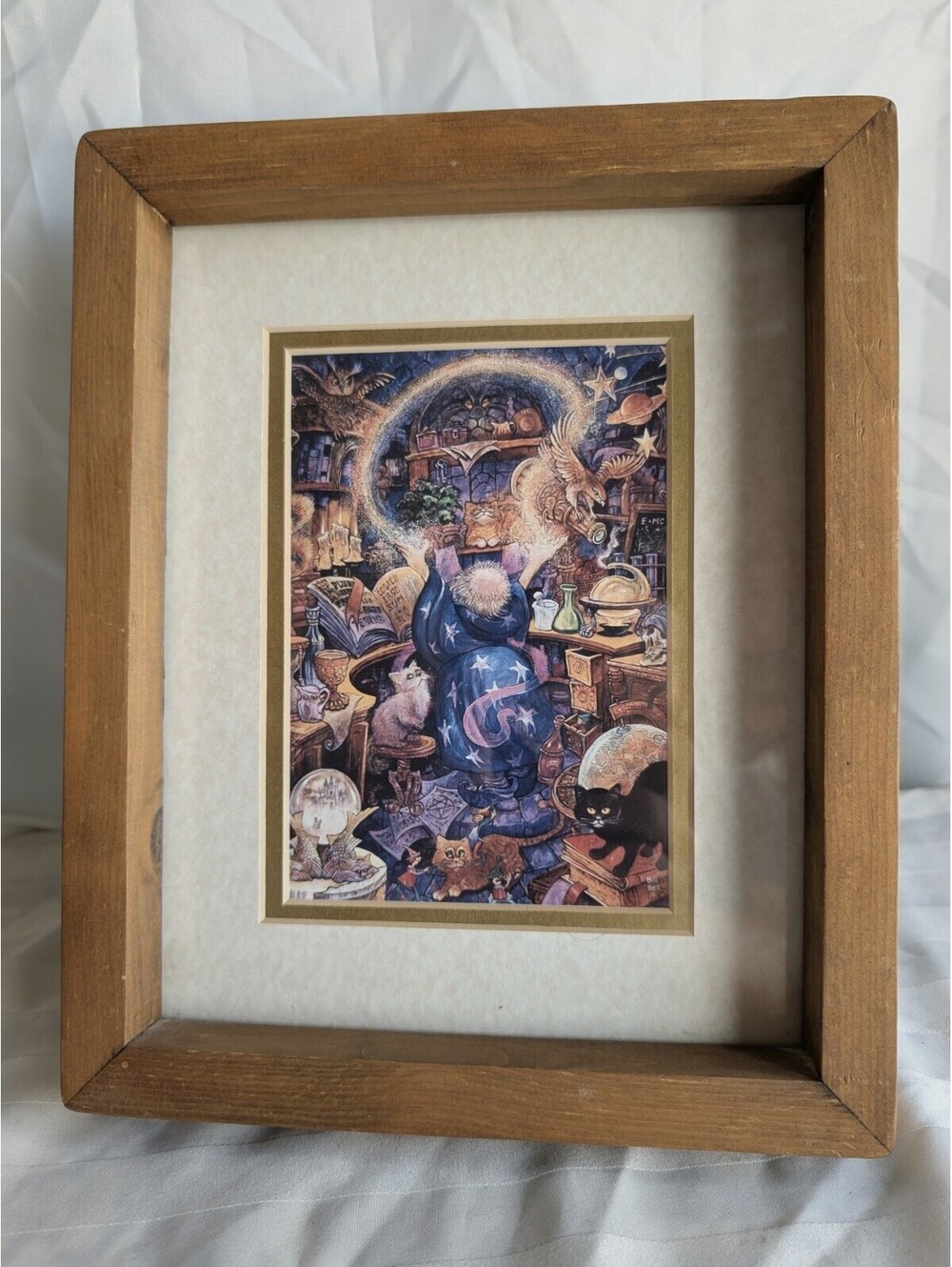 Vintage Bill Bell The Rainbow Wizard Framed Art Print Whimsical Fantasy Cat Art